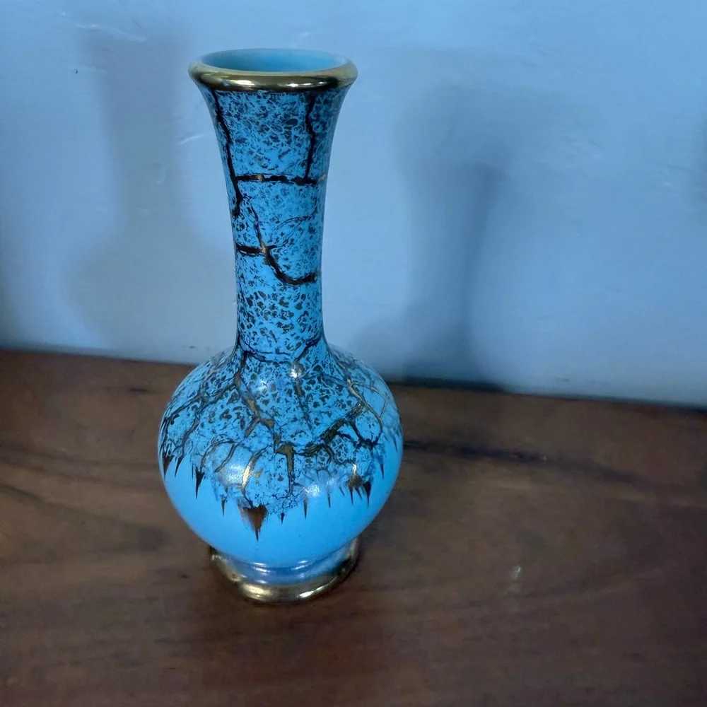 Vintage Made‎ in German Blue & Gold small Vase 5.5”H